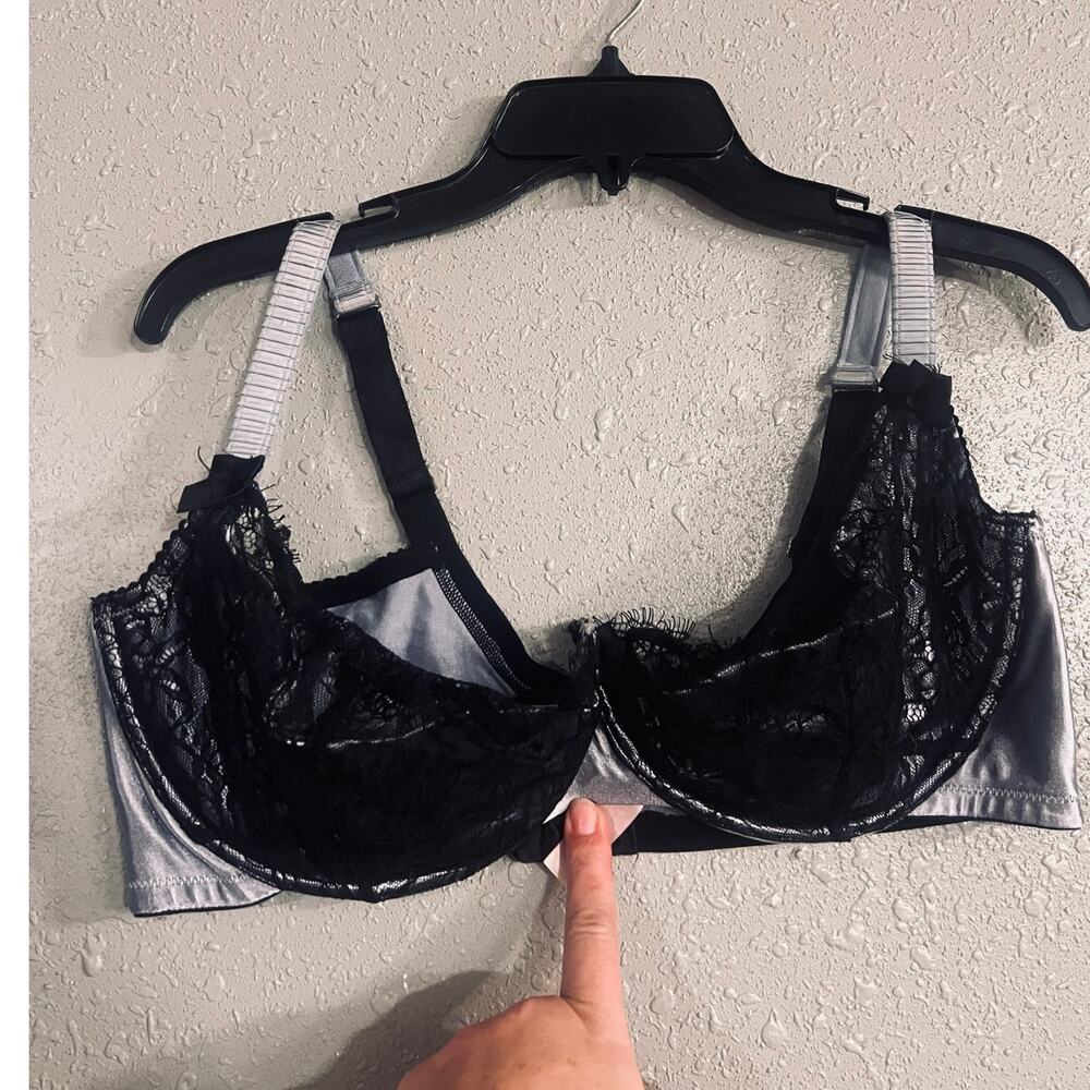 Lane Bryant Cacique Womens 44DD Seriously Sexy Silver & Black Lace Bra Elegant